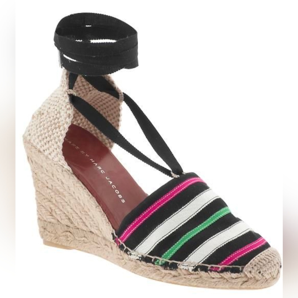 New Marc By Marc Jacobs Womens Espadrilles Striped Canvas Sandals - size 39